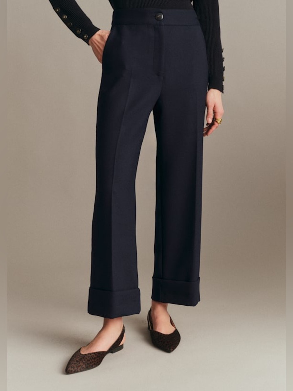 Sezane Damon midnight Wool Blend Ankle Trouser Pants cropped cuff 4